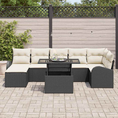 Garten-Sofa-Set mit Speicher 8 pcs Schwarz Poly Rattan