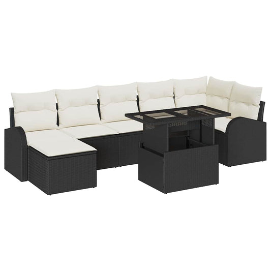 Garten-Sofa-Set mit Speicher 8 pcs Schwarz Poly Rattan