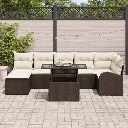 Garten-Sofa-Set mit Speicher 8 pcs Braun Poly Rattan