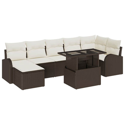 Garten-Sofa-Set mit Speicher 8 pcs Braun Poly Rattan