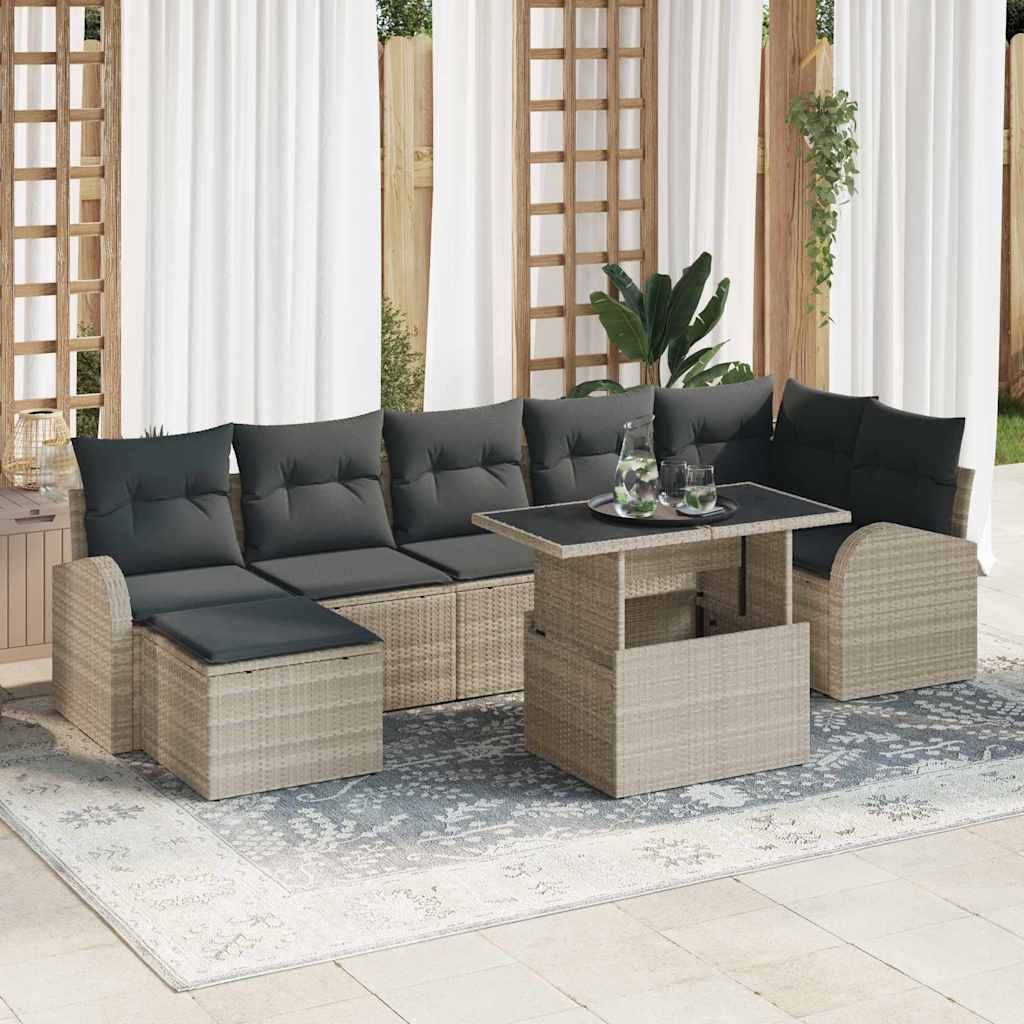 Garten-Sofa-Set mit Speicher 8 pcs Hellgrau Poly Rattan