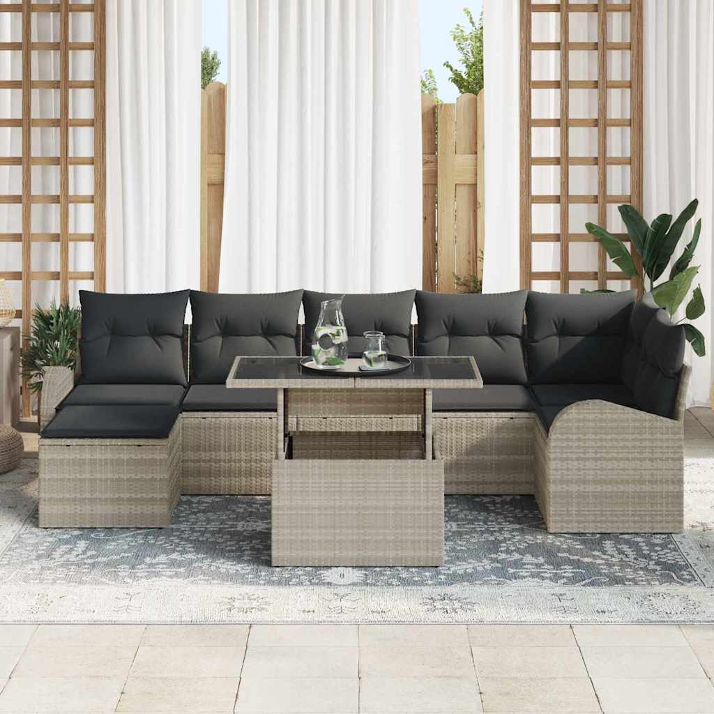 Garten-Sofa-Set mit Speicher 8 pcs Hellgrau Poly Rattan