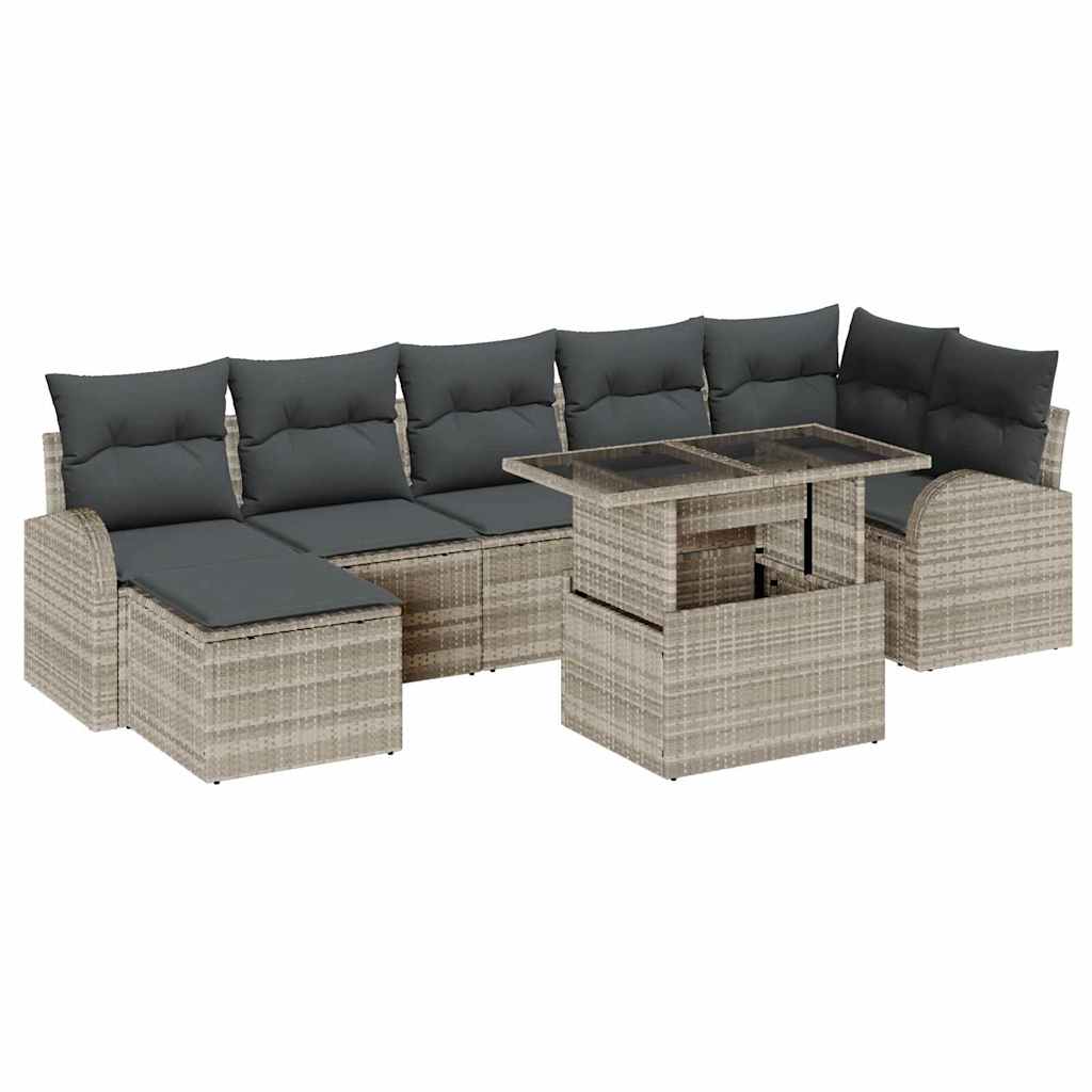 Garten-Sofa-Set mit Speicher 8 pcs Hellgrau Poly Rattan