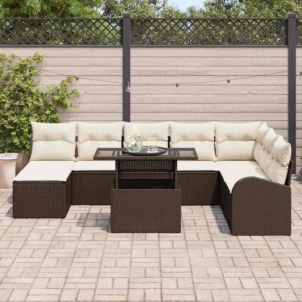 Garten-Sofa-Set mit Speicher 9 pcs Braun Poly Rattan