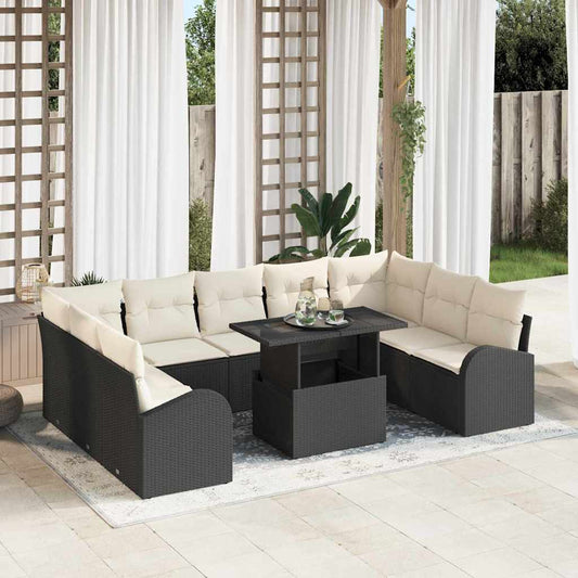 Garten-Sofa-Set mit Speicher 10 pcs Schwarz Poly Rattan