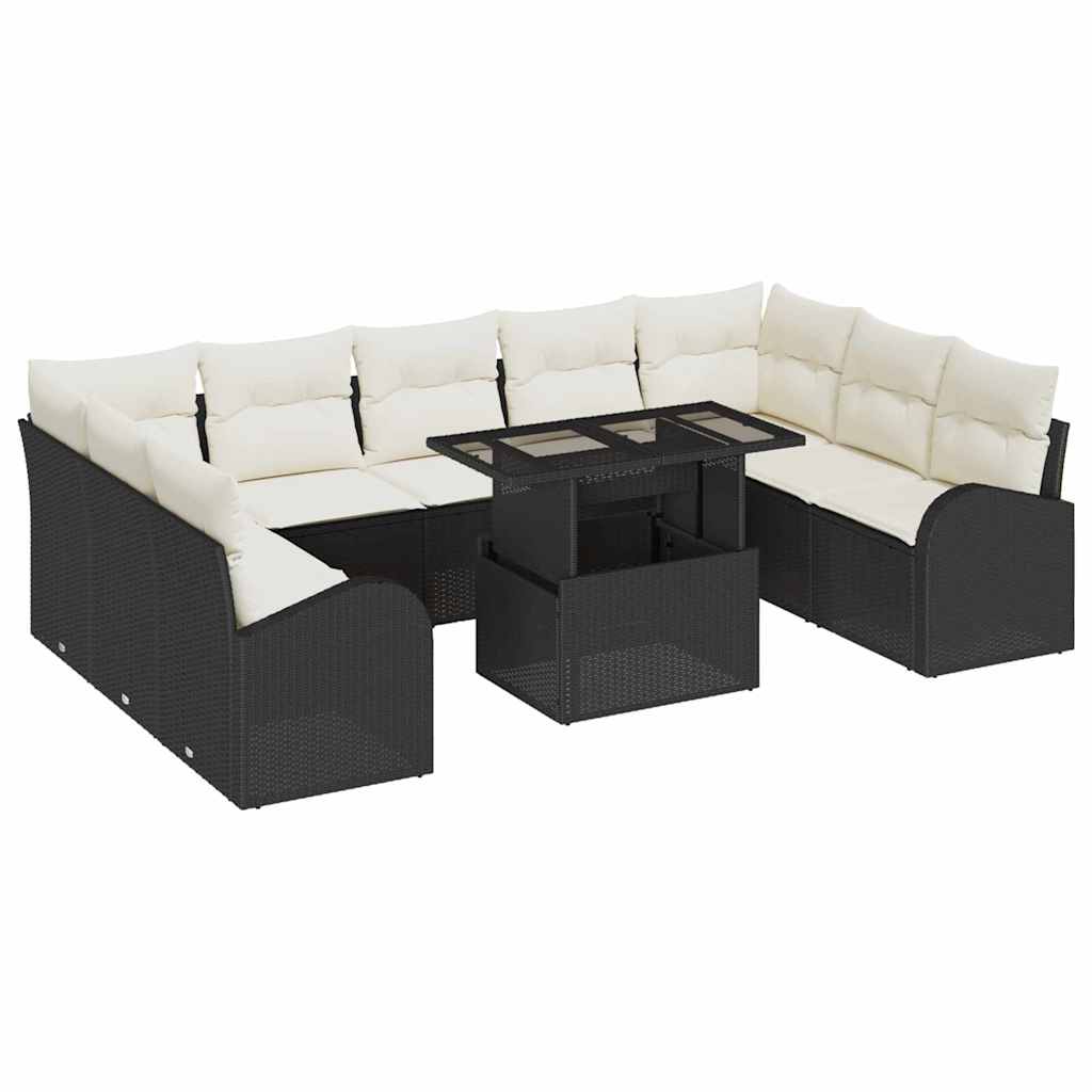 Garten-Sofa-Set mit Speicher 10 pcs Schwarz Poly Rattan