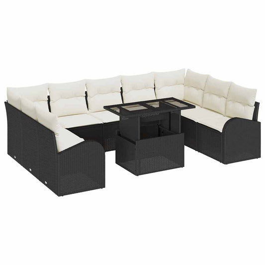 Garten-Sofa-Set mit Speicher 10 pcs Schwarz Poly Rattan