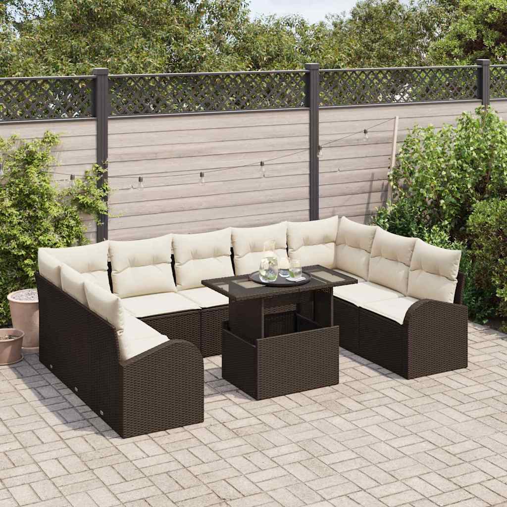 Garten-Sofa-Set mit Speicher 10 pcs Braun Poly Rattan