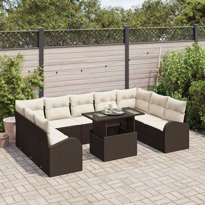 Garten-Sofa-Set mit Speicher 10 pcs Braun Poly Rattan