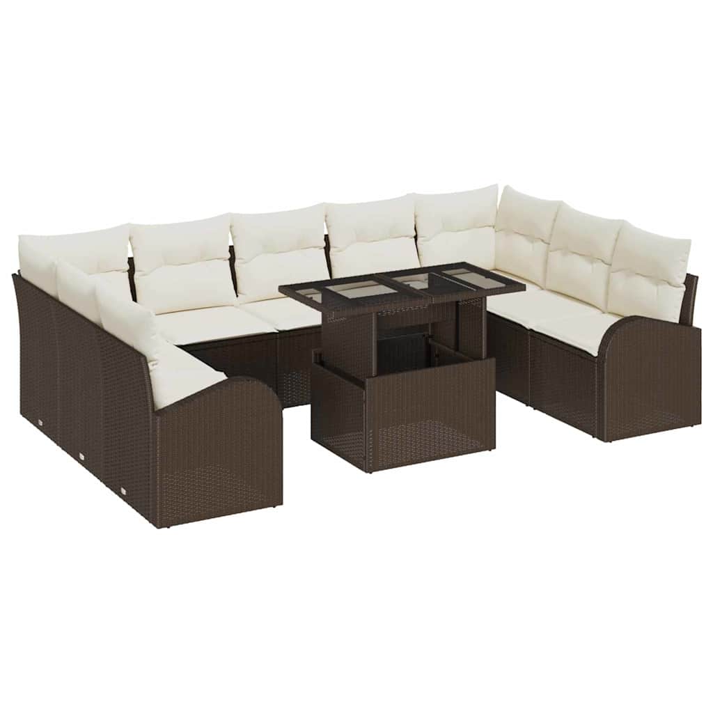 Garten-Sofa-Set mit Speicher 10 pcs Braun Poly Rattan
