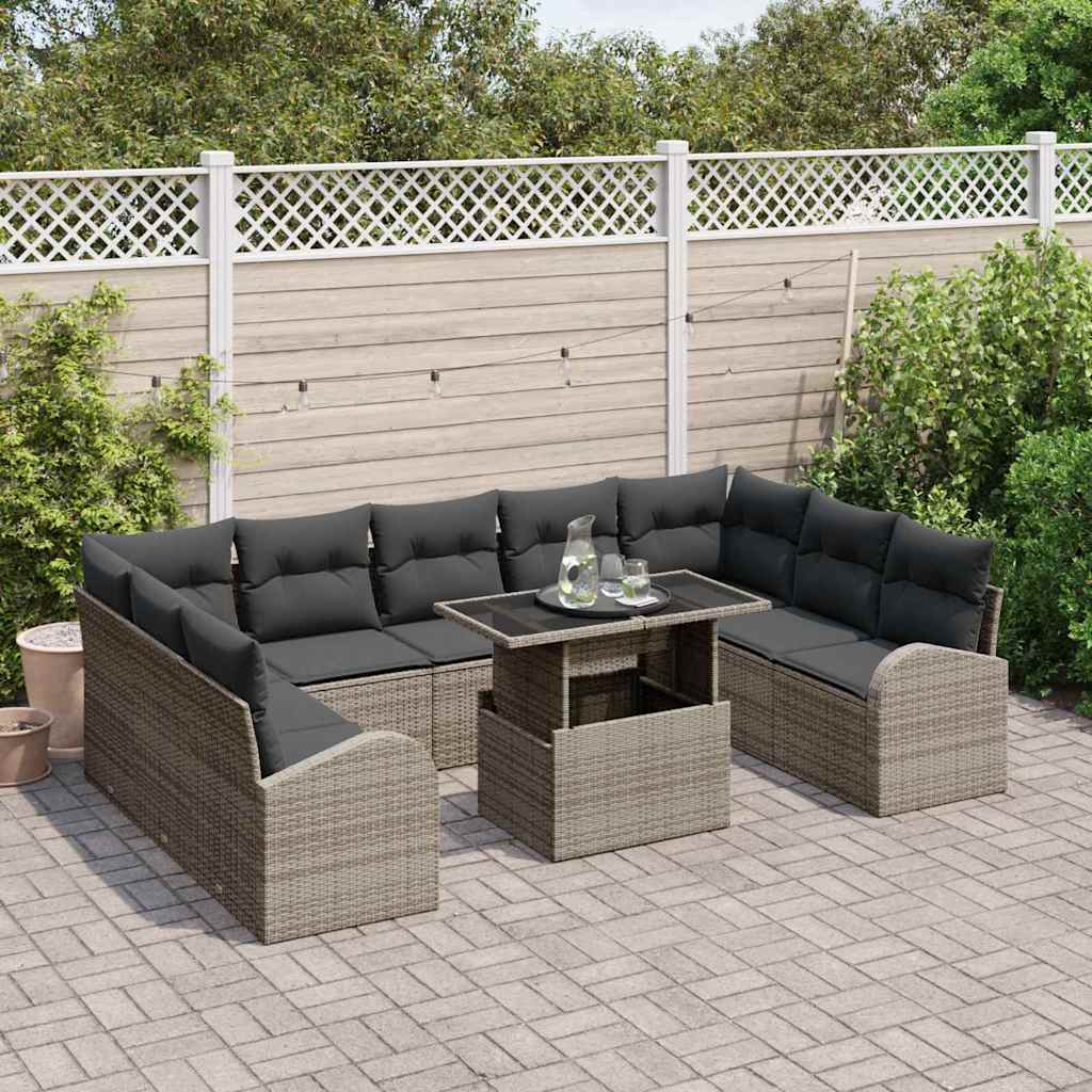 Garten-Sofa-Set mit Speicher 10 pcs Grau Poly Rattan