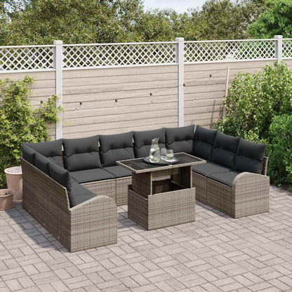 Garten-Sofa-Set mit Speicher 10 pcs Grau Poly Rattan