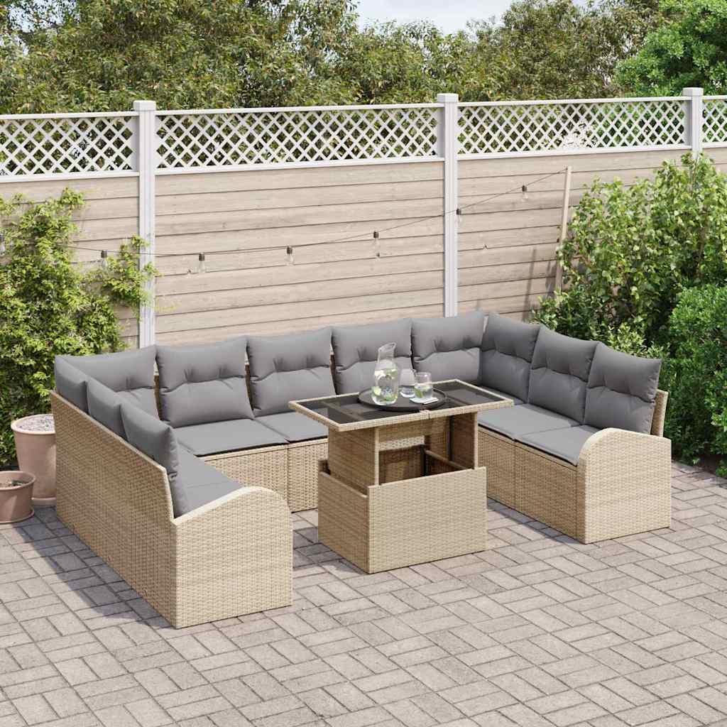 Gartensofa-set mit Kissen mit Speicher 10 pcs Beige Poly Rattan