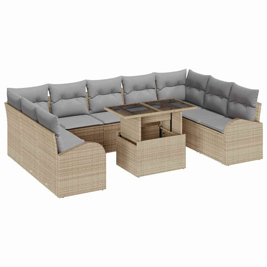 Gartensofa-set mit Kissen mit Speicher 10 pcs Beige Poly Rattan