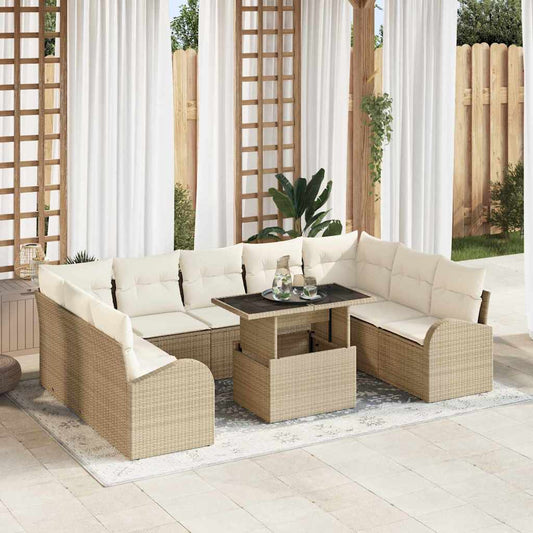 Garten-Sofa-Set mit Speicher 10 pcs Beige Poly Rattan