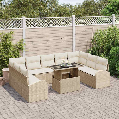 Garten-Sofa-Set mit Speicher 10 pcs Beige Poly Rattan