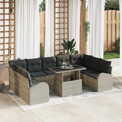Garten-Sofa-Set mit Speicher 10 pcs Hellgrau Poly Rattan