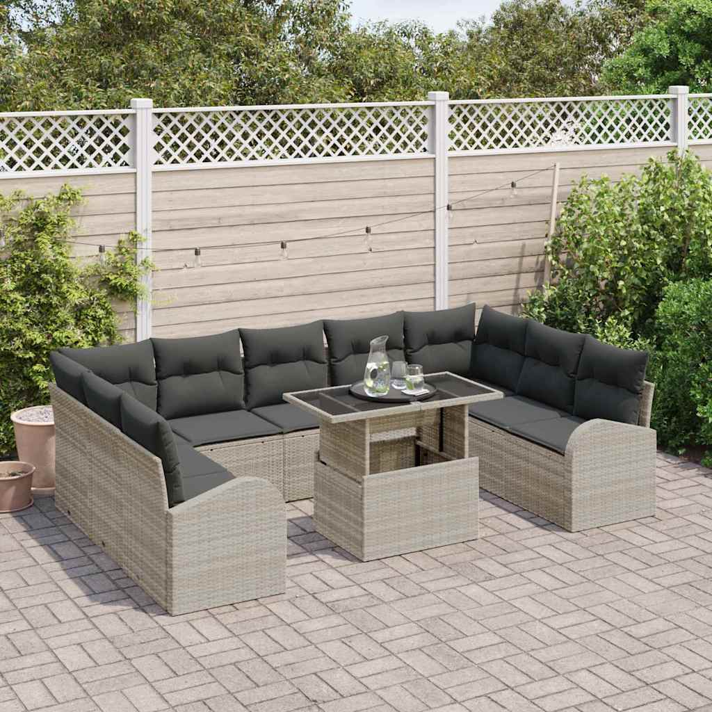Garten-Sofa-Set mit Speicher 10 pcs Hellgrau Poly Rattan