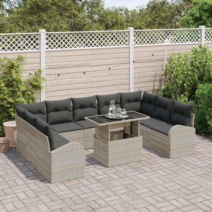 Garten-Sofa-Set mit Speicher 10 pcs Hellgrau Poly Rattan