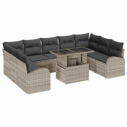 Garten-Sofa-Set mit Speicher 10 pcs Hellgrau Poly Rattan
