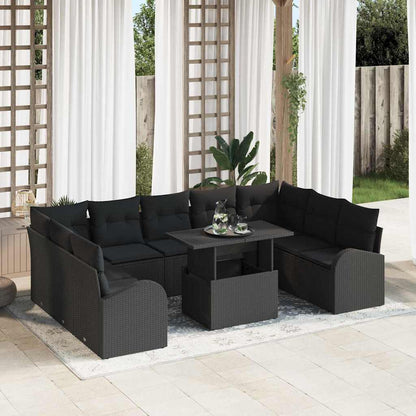 Garten-Sofa-Set mit Speicher 10 pcs Schwarz Poly Rattan