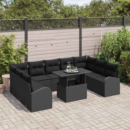 Garten-Sofa-Set mit Speicher 10 pcs Schwarz Poly Rattan