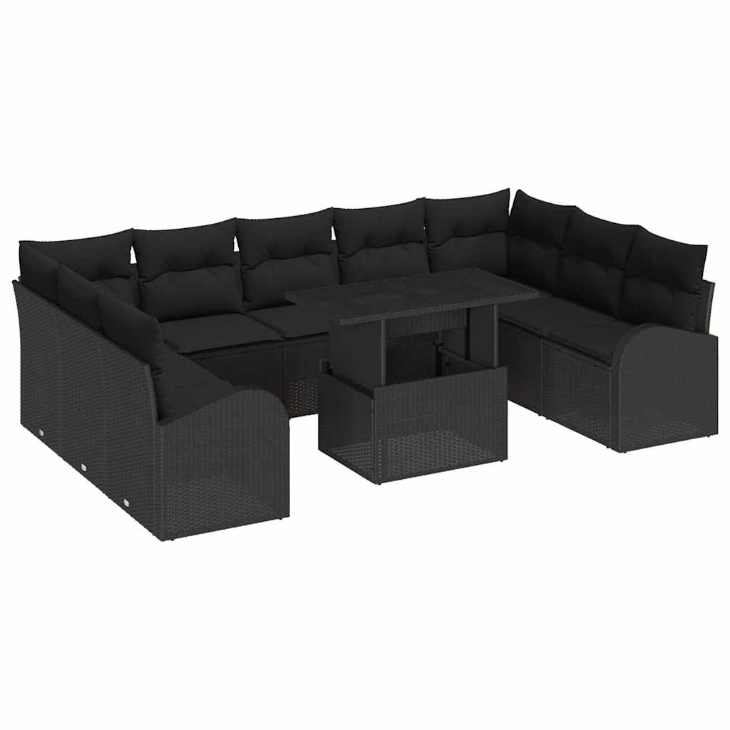 Garten-Sofa-Set mit Speicher 10 pcs Schwarz Poly Rattan