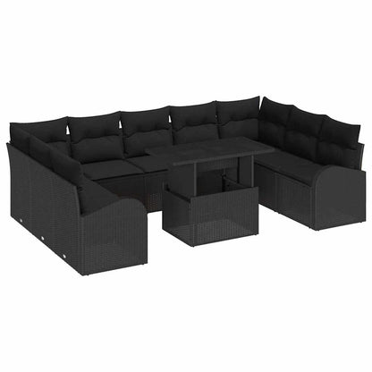 Garten-Sofa-Set mit Speicher 10 pcs Schwarz Poly Rattan