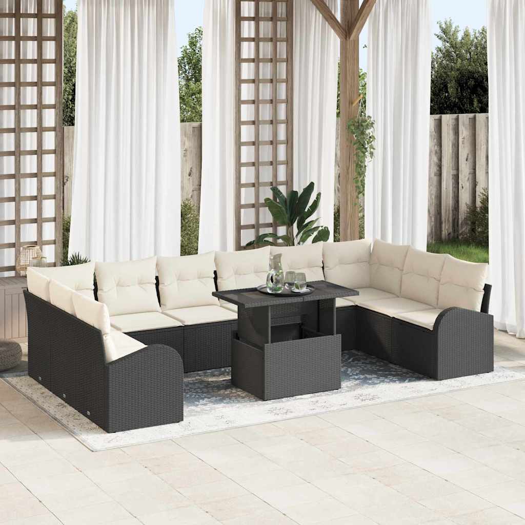 Garten-Sofa-Set mit Speicher 11 pcs Schwarz Poly Rattan