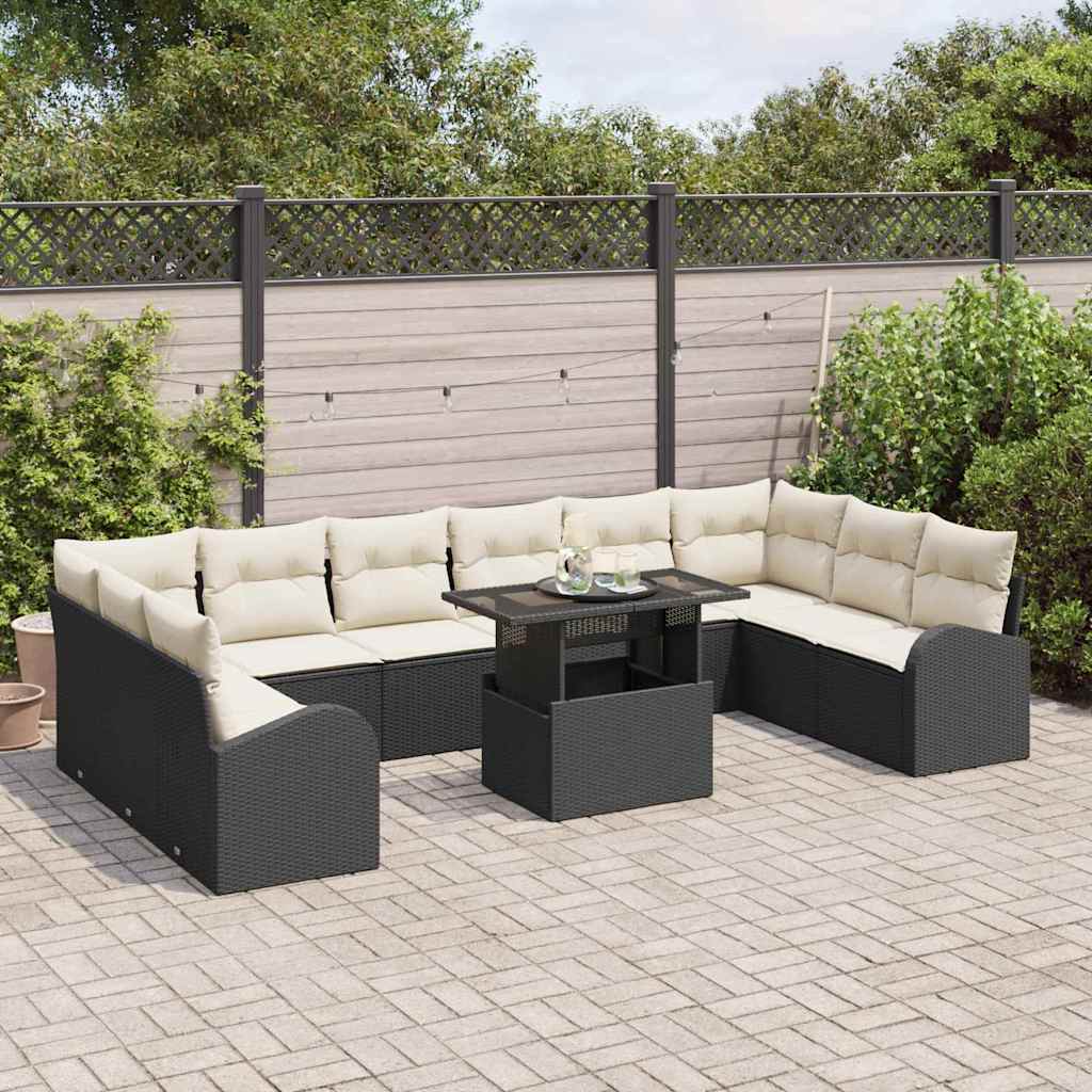 Garten-Sofa-Set mit Speicher 11 pcs Schwarz Poly Rattan