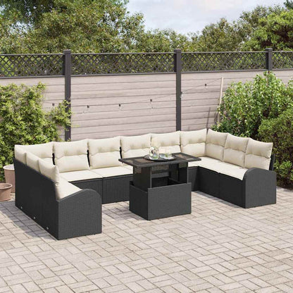 Garten-Sofa-Set mit Speicher 11 pcs Schwarz Poly Rattan