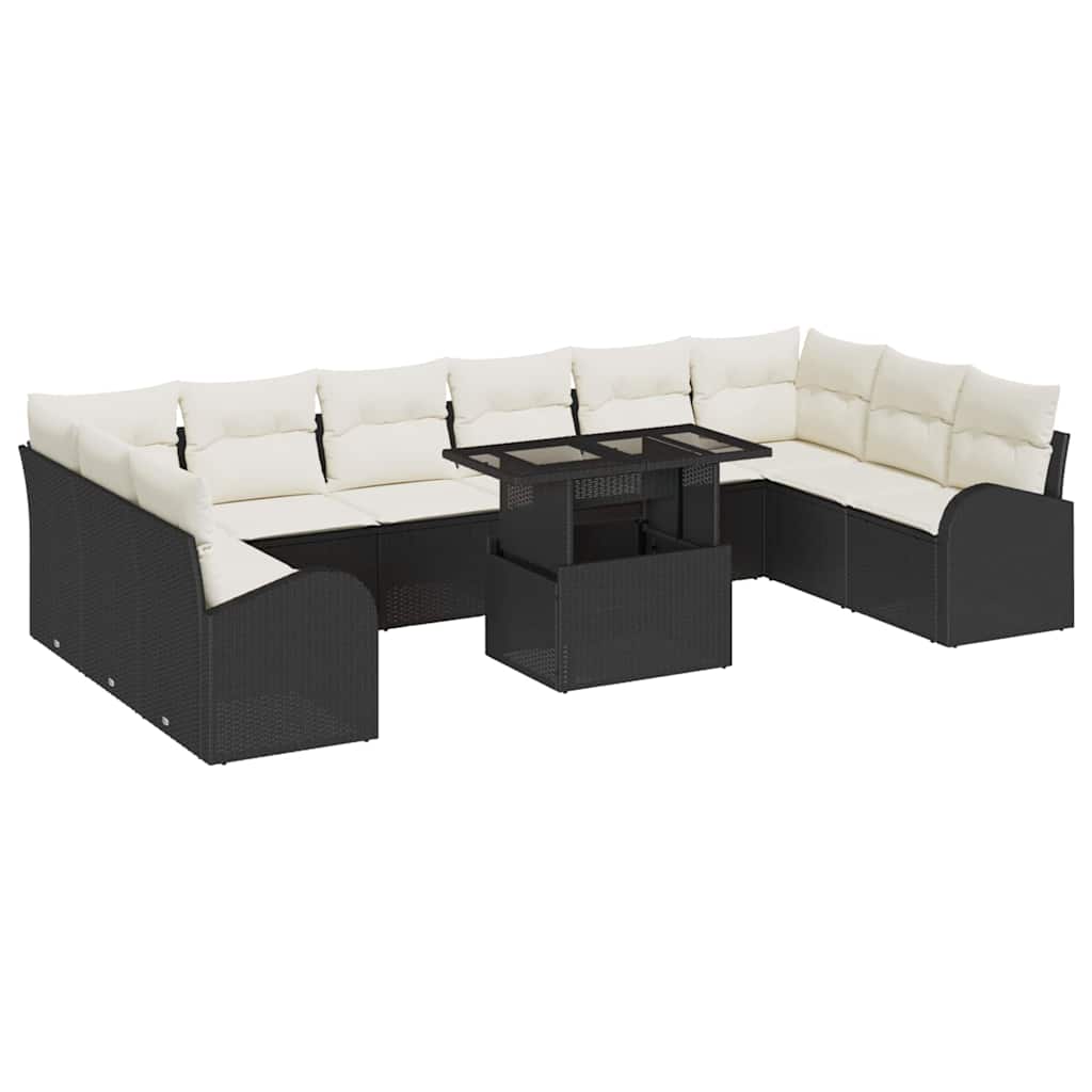 Garten-Sofa-Set mit Speicher 11 pcs Schwarz Poly Rattan