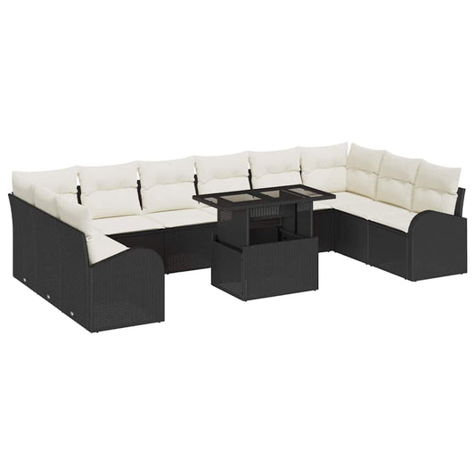 Garten-Sofa-Set mit Speicher 11 pcs Schwarz Poly Rattan