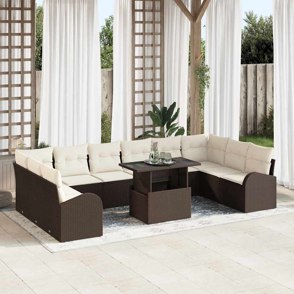 Garten-Sofa-Set mit Speicher 11 pcs Braun Poly Rattan