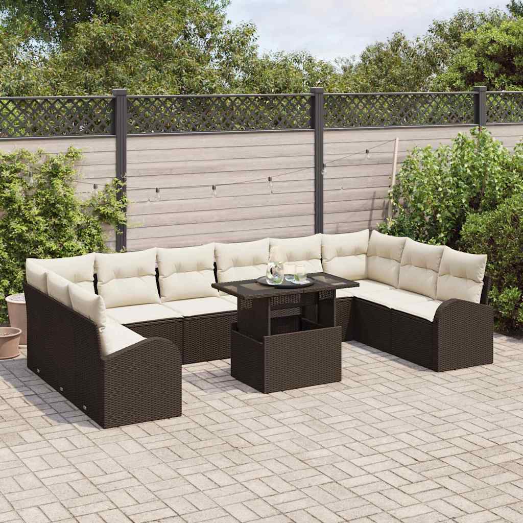 Garten-Sofa-Set mit Speicher 11 pcs Braun Poly Rattan