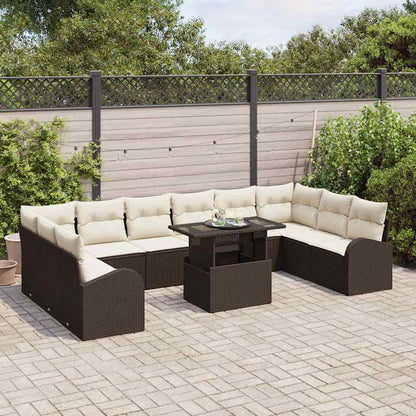 Garten-Sofa-Set mit Speicher 11 pcs Braun Poly Rattan