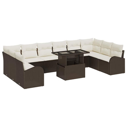 Garten-Sofa-Set mit Speicher 11 pcs Braun Poly Rattan