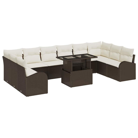 Garten-Sofa-Set mit Speicher 11 pcs Braun Poly Rattan