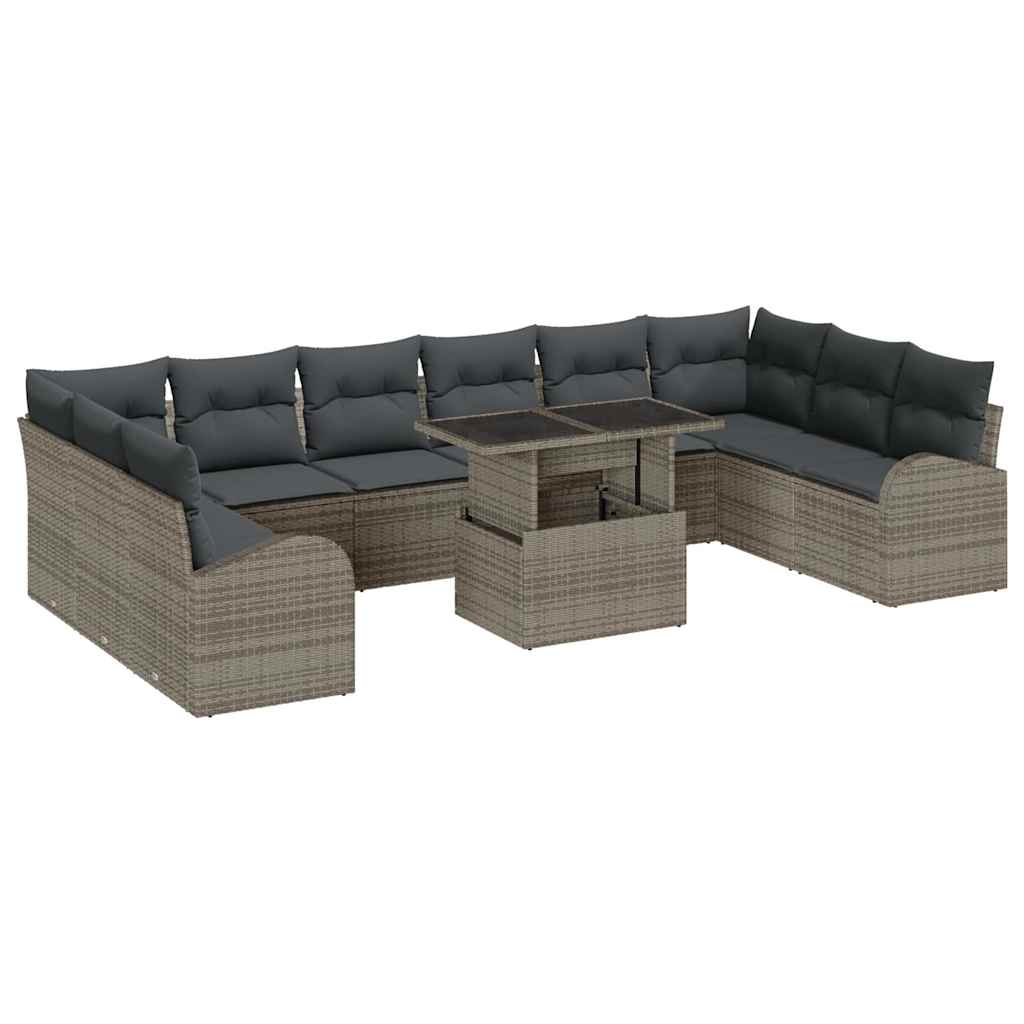 Garten-Sofa-Set mit Speicher 11 pcs Grau Poly Rattan