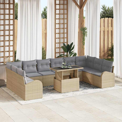 Garten-Sofa-Set mit Speicher 11 pcs Beige Poly Rattan