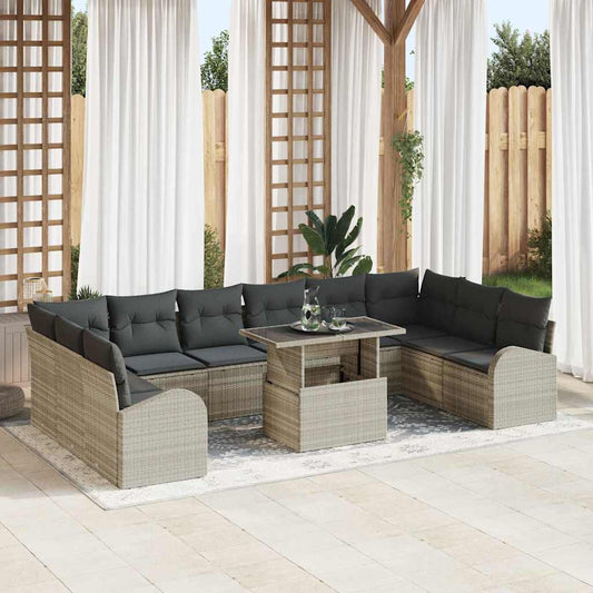 Garten-Sofa-Set mit Speicher 11 pcs Hellgrau Poly Rattan