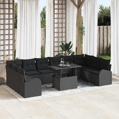 Garten-Sofa-Set mit Speicher 11 pcs Schwarz Poly Rattan