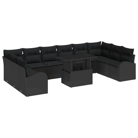 Garten-Sofa-Set mit Speicher 11 pcs Schwarz Poly Rattan