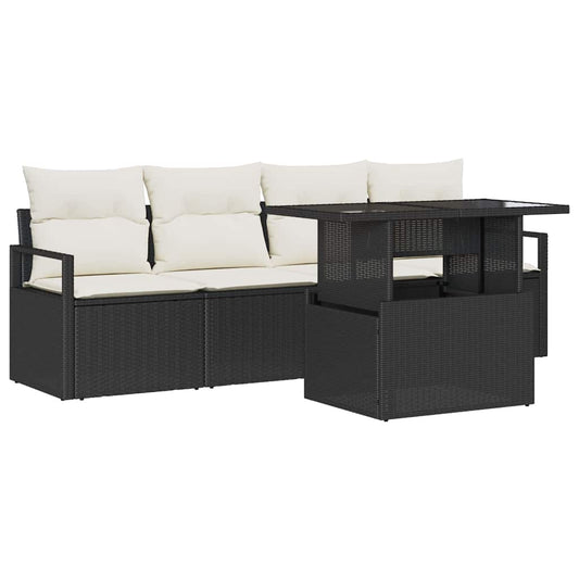 Garten-Sofa-Set mit Speicher 5 pcs Schwarz Poly Rattan