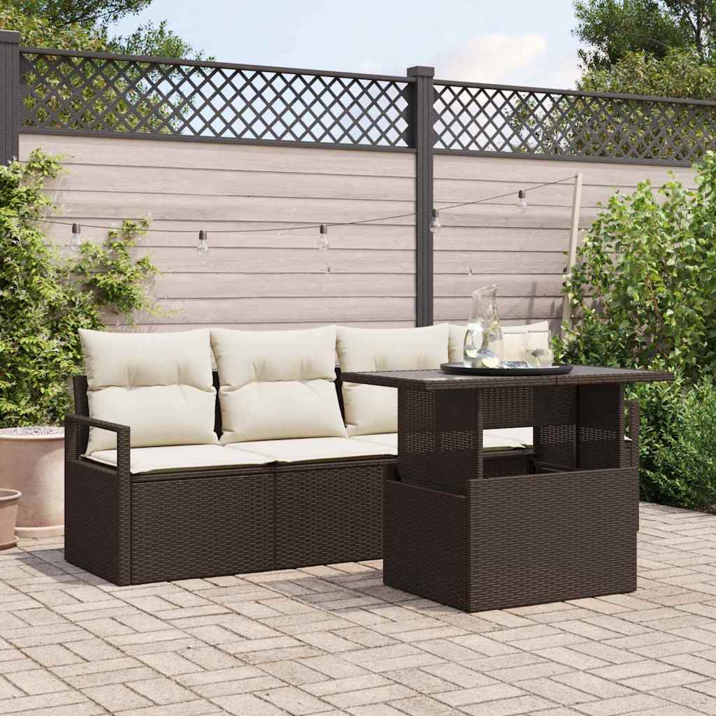 Garten-Sofa-Set mit Speicher 5 pcs Braun Poly Rattan