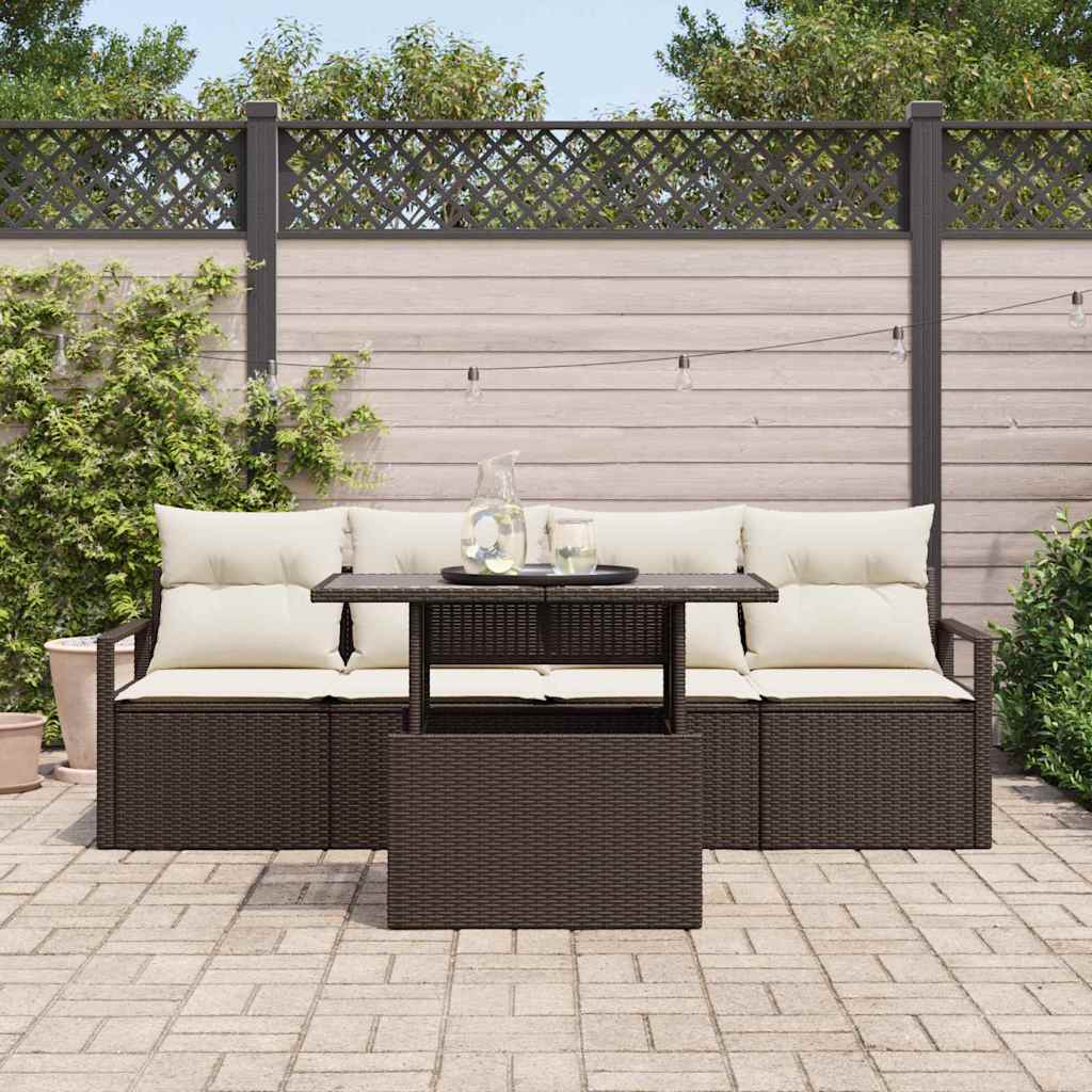 Garten-Sofa-Set mit Speicher 5 pcs Braun Poly Rattan