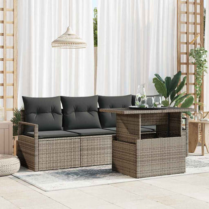 Garten-Sofa-Set mit Speicher 5 pcs Grau Poly Rattan