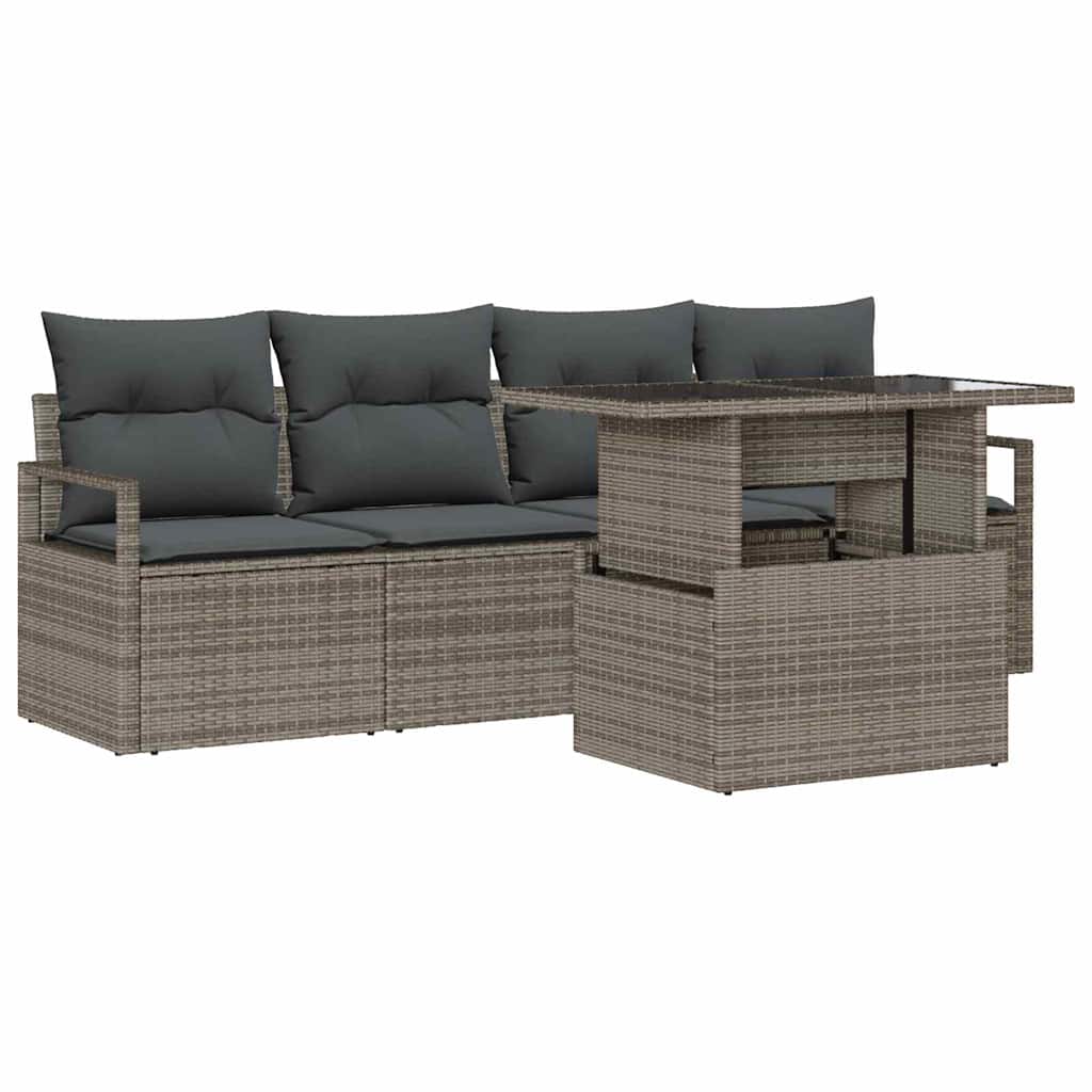 Garten-Sofa-Set mit Speicher 5 pcs Grau Poly Rattan