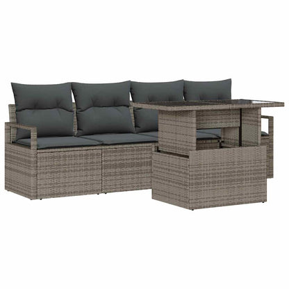 Garten-Sofa-Set mit Speicher 5 pcs Grau Poly Rattan