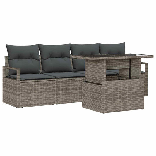 Garten-Sofa-Set mit Speicher 5 pcs Grau Poly Rattan